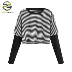 Women’s Stripe-Overlay Cropped Long Sleeve – Onyx & Pearl