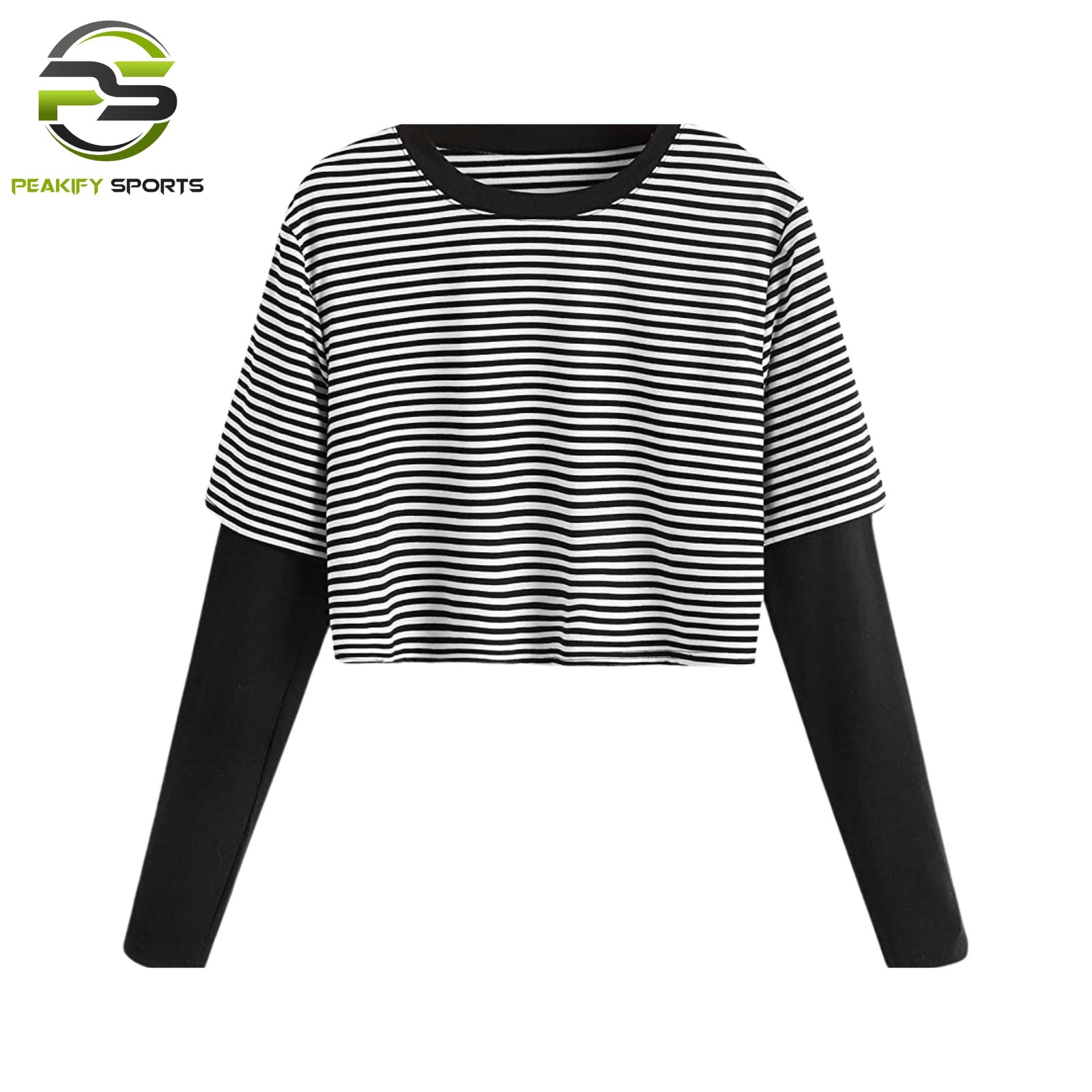 Women’s Stripe-Overlay Cropped Long Sleeve – Onyx & Pearl