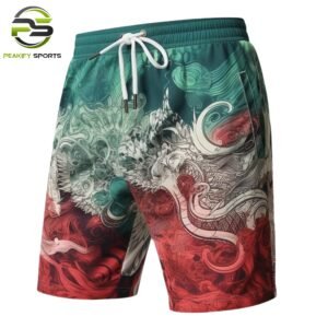 Peakify Dragon-Soul Elite Performance Board Shorts – Crimson & Teal Edition