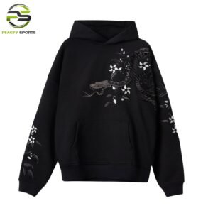 Luxury Black Oversized Hoodie with Snake and Floral Embroidery