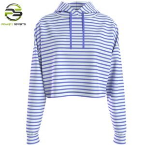 Ahoy, Cutie! Nautical Blue Striped Summer Crop Hoodie