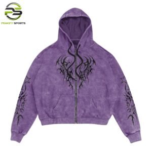 Purple Acid Wash Y2K Gothic Tribal Zip-Up Hoodie