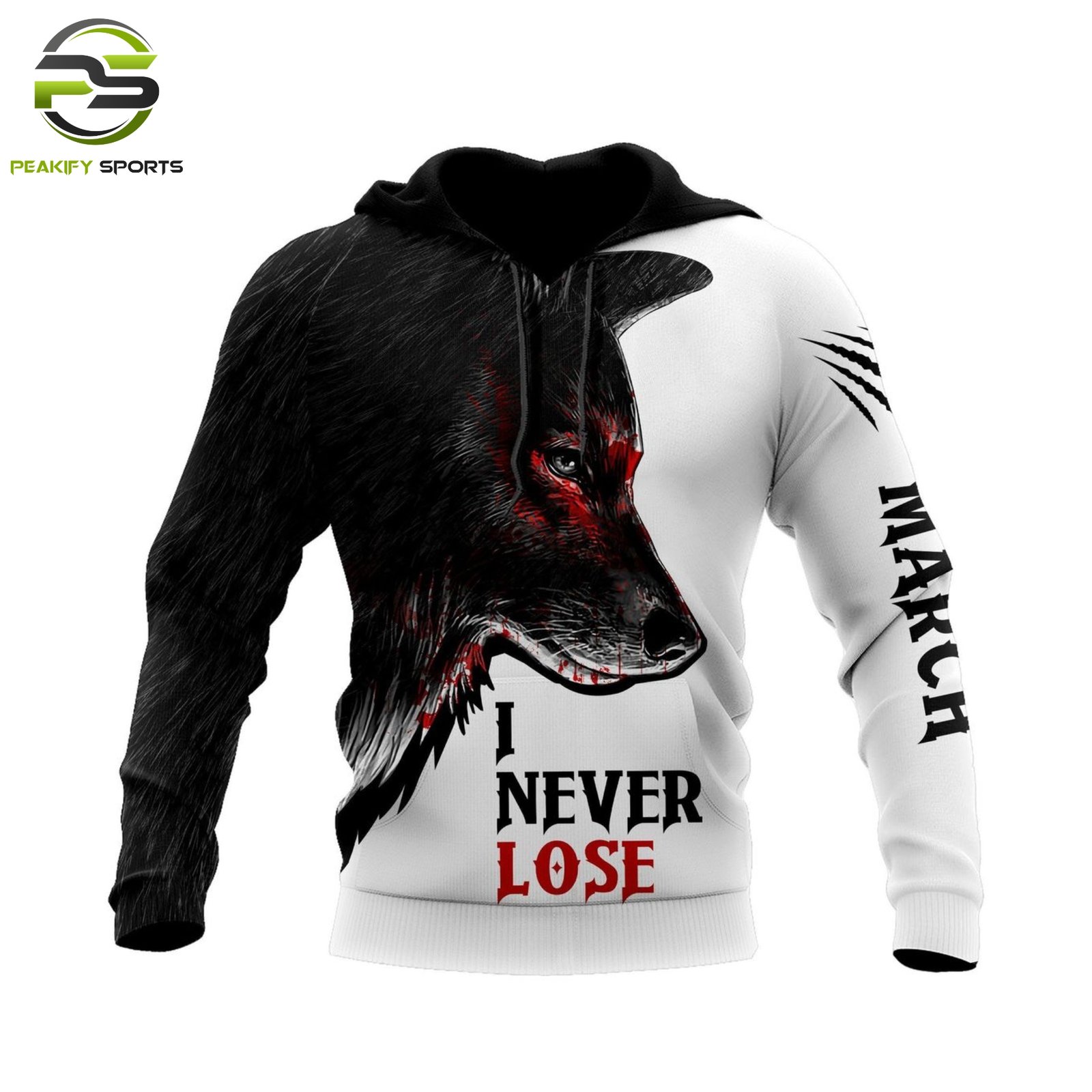 Peakify "Never Lose" Alpha Wolf Edition Performance Hoodie – Monochrome Crimson