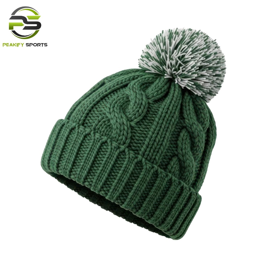 Peakify Forest Cable-Knit Pom Beanie – Evergreen Edition