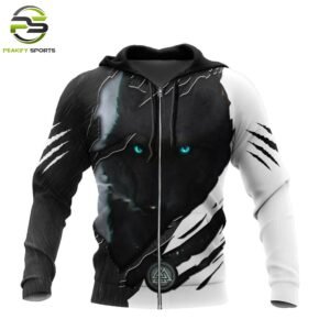 Peakify "Fenrir's Gaze" Alpha Wolf Zip-Up Performance Hoodie – Monochrome Frost