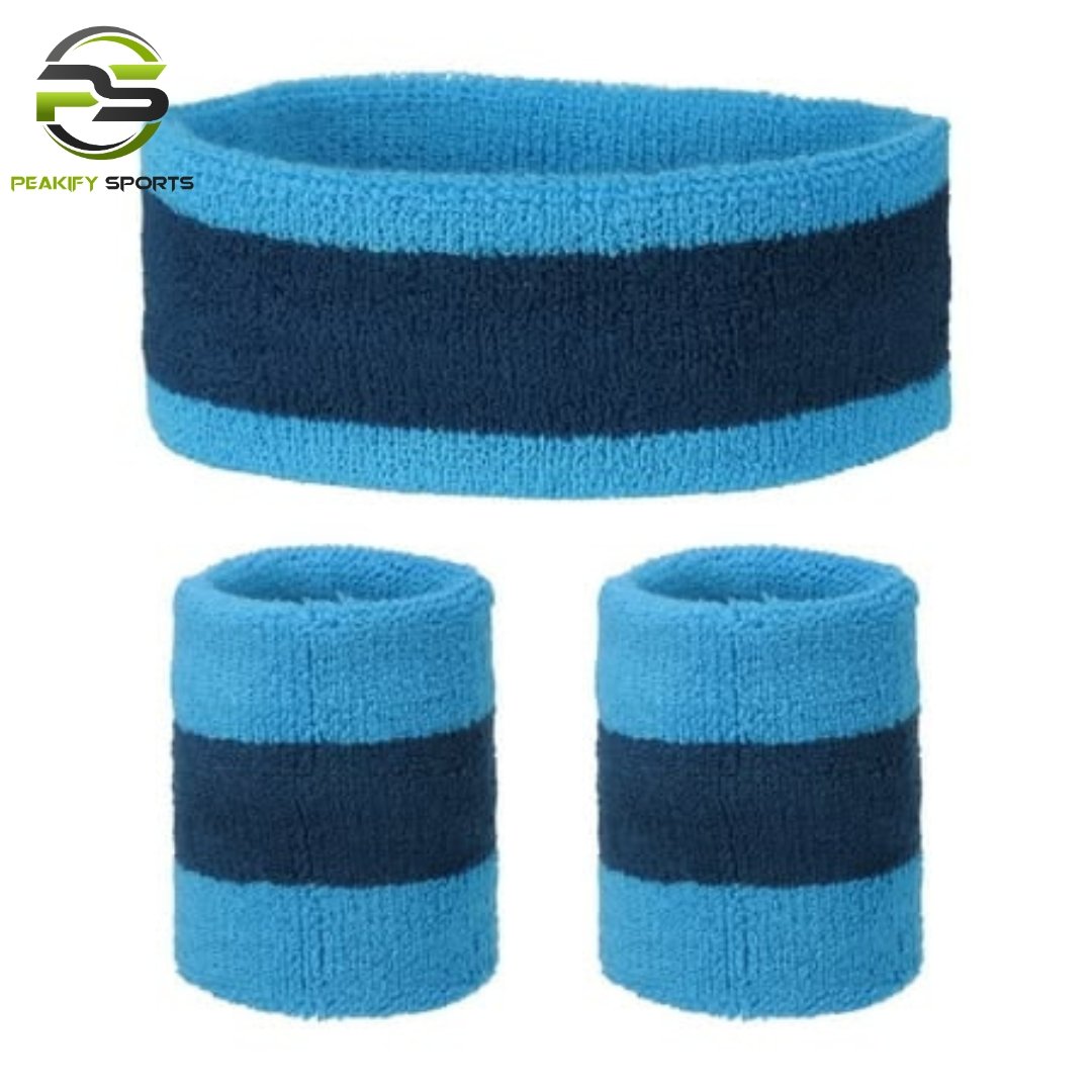 Peakify Velocity Terry-Knit Performance Headband & Wristband Set – Azure Horizon