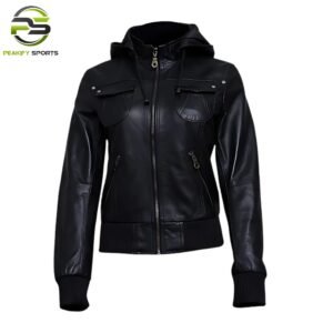Women’s Urban Stealth Hooded Leather Bomber Jacket