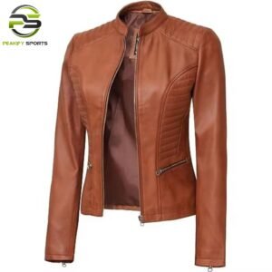 Women’s Quilted Horizon Leather Jacket – Cognac Edition
