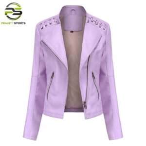 Women’s Urban Rebel Biker Leather Jacket – Lavender Mist