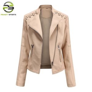 Women’s Urban Rebel Biker Leather Jacket – Cream Beige